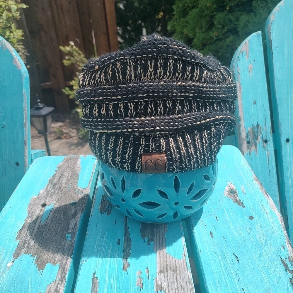 Metallic CC Beanies HAT - Black Gold